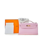 Hermes Kelly Pochette Mauve Sylvestre Swift Rose Gold Hardware