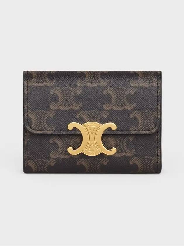 CELINE Triomphe Compact Coin Card Wallet Tan