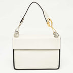 Fendi White/black Zucca Velvet And Leather Kan I F Logo Top Handle Bag