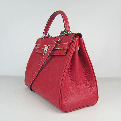 Hermes Kelly 32cm Togo Leather Handbag Red/Silver