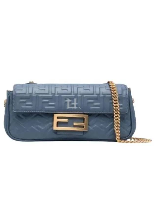 Fendi Baguette Medium Nappa Leather Chain Shoulder Bag Blue