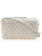 Bottega Veneta Intrecciato Leather Cross Bag White