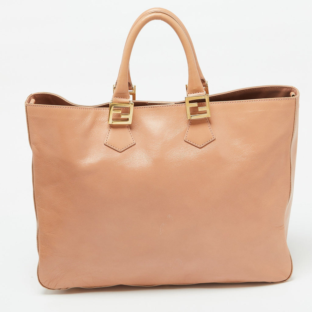 Fendi Peach Leather Twins Shopper Tote