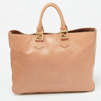 Fendi Peach Leather Twins Shopper Tote