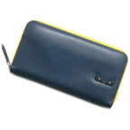 Fendi Navy yellow Leather Long Wallet (Bi-Fold) ()
