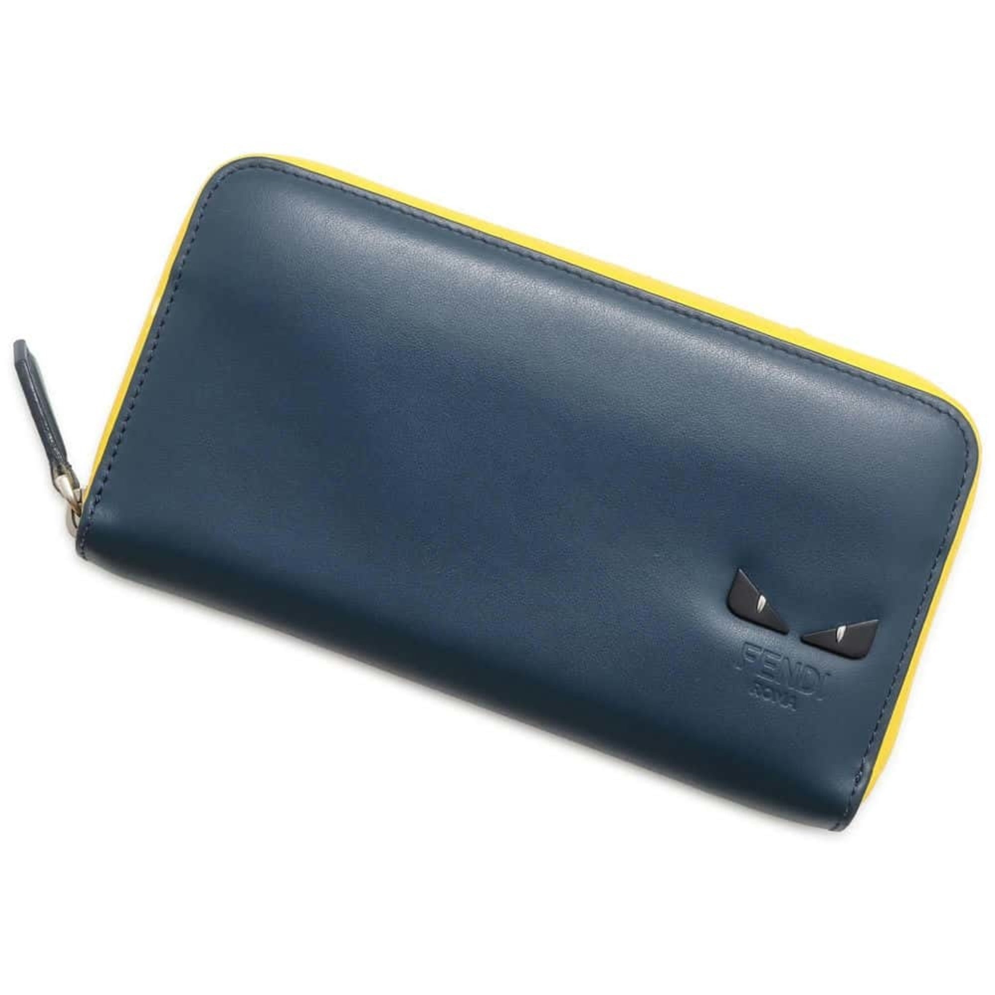 Fendi Navy yellow Leather Long Wallet (Bi-Fold) ()