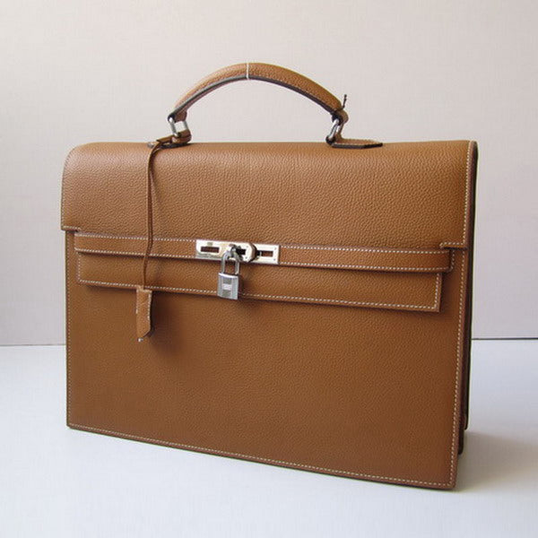 Hermes Briefcases H269 Briefcase Cow Leather Coffee Bag