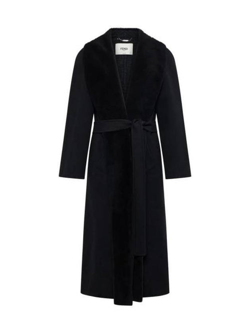 Fendi Shawl Collar Belt Coat Black