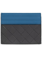 Bottega Veneta Intrecciato Two-Tone Card Wallet Blue Black