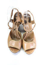 Chloe Womens Leather Peep Toe Platform Ankle Strap Wedge Heels Beige