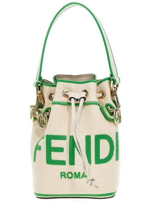 Fendi Roma Mon Treso Mini Canvas Bucket Bag Green