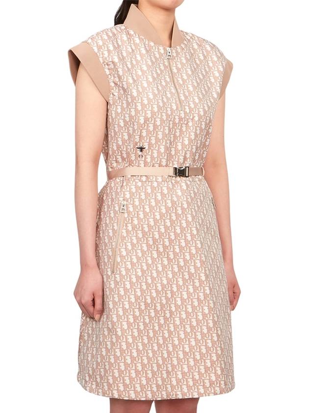 Technical Taffeta Jacquard Oblique Motif Belted Short Dress Pink Dior