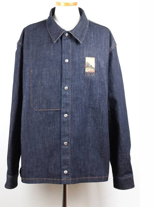 x Kim Jones Kerouac Logo Over Denim Shirt Jacket 56 Dior