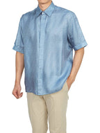 Fendi Men's FF Motif Silk Short Sleeve Shirt Blue