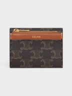 CELINE Triomphe Compact Coin Card Wallet Tan