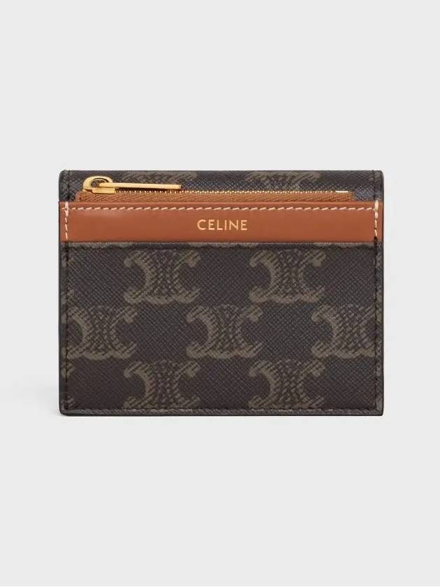 CELINE Triomphe Compact Coin Card Wallet Tan
