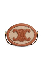 CELINE Cuir Triomphe Textile Calfskin Oval Cross Bag Natural Tan