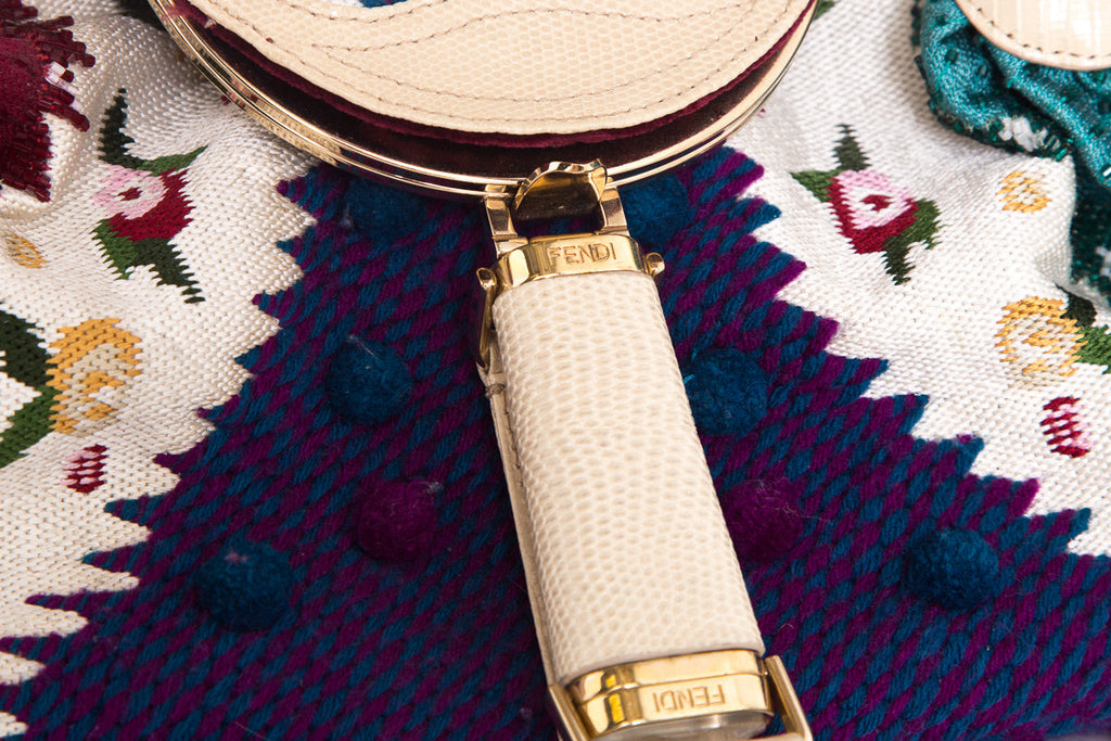 Fendi Ivory & Multicolor Limited Edition Embroidered Spy Hobo