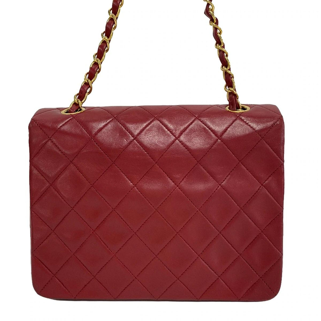 CHANEL - Single Flap Matelasse Red Lambskin Shoulder Bag