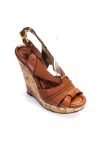 Chloe Womens Leather Cut-Out Strappy Ankle Buckled Wedge Heels Brown