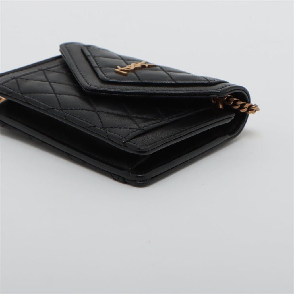 Saint Laurent Mini Envelope Chain Shoulder Bag in Leather Black 685612