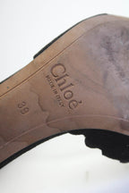 Chloe Womens Scalloped Suede Ankle Strap Block Heel Pumps Black Suede