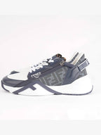 Fendi Flow FF Jacquard Leather Running Low Top Sneakers Blue