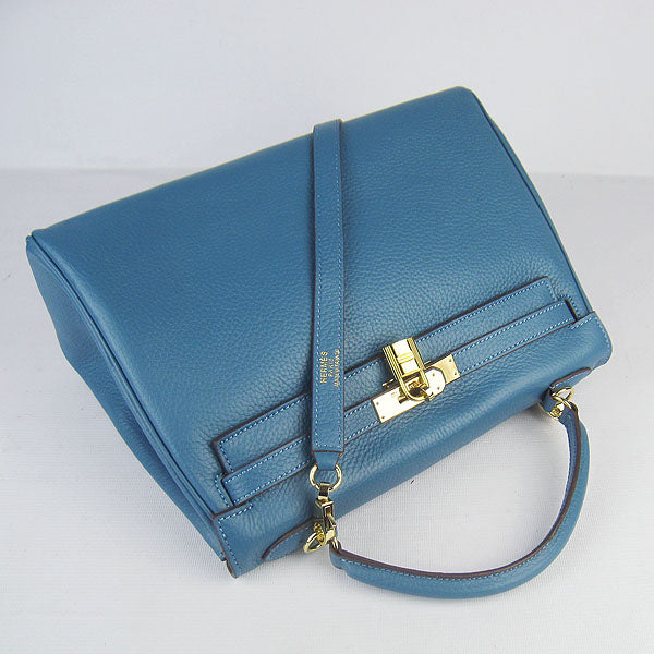 Hermes Kelly 32cm Togo Leather Handbag Blue/Golden