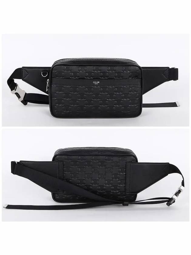 CELINE Calfskin Triomphe Embossed Belt Bag Black