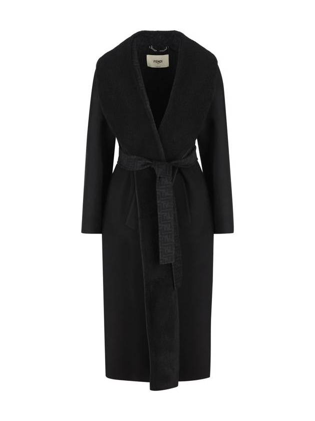 Fendi Shawl Collar Belt Coat Black