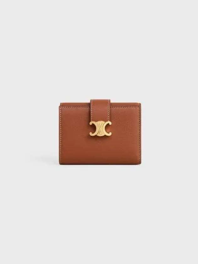 CELINE Victoire Tri-Fold Leather Half Wallet Tan