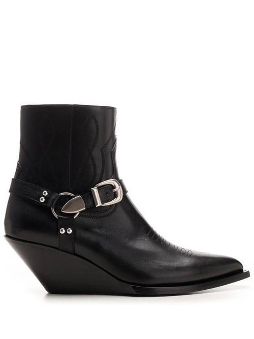CELINE Moon Harness Calfskin Zip-Up Ankle Boots Black