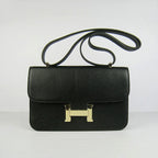 Hermes Calf Leather Message Bag H020 Black Golden