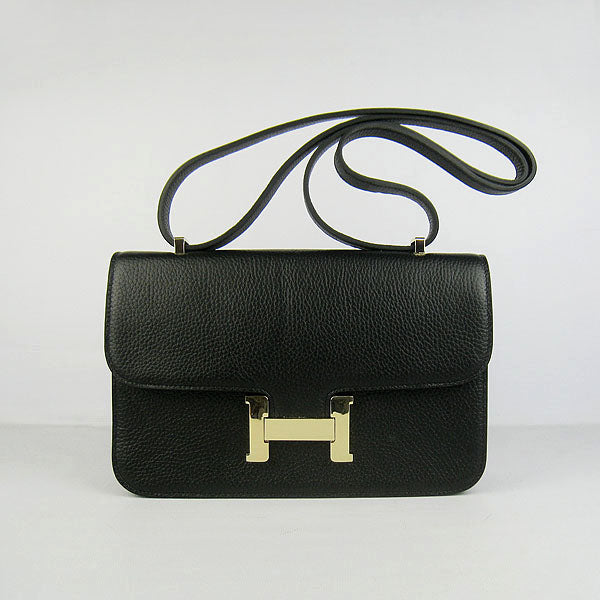 Hermes Calf Leather Message Bag H020 Black Golden