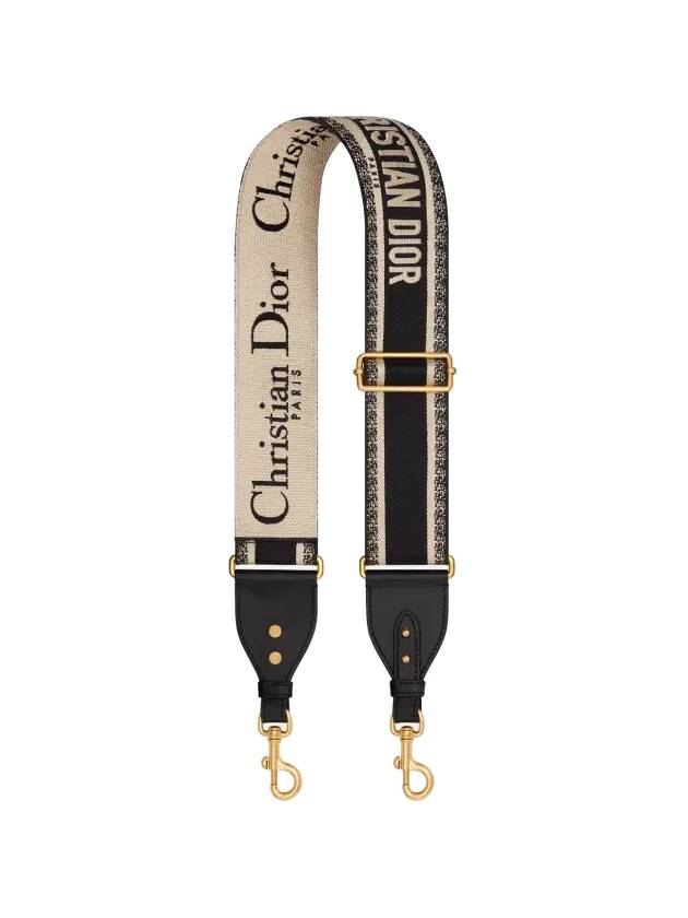 Paris Embroidery Ring Shoulder Bag Strap Black Dior
