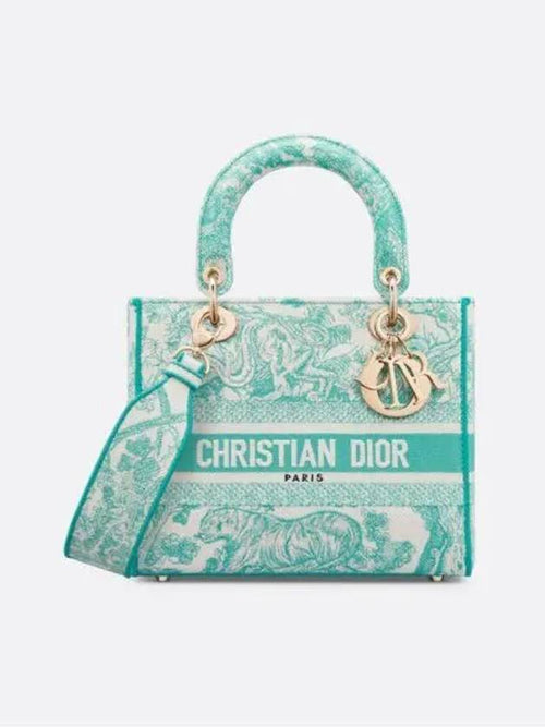 Lady D Lite Toile De Jouy Embroidery Medium Tote Bag Green Dior