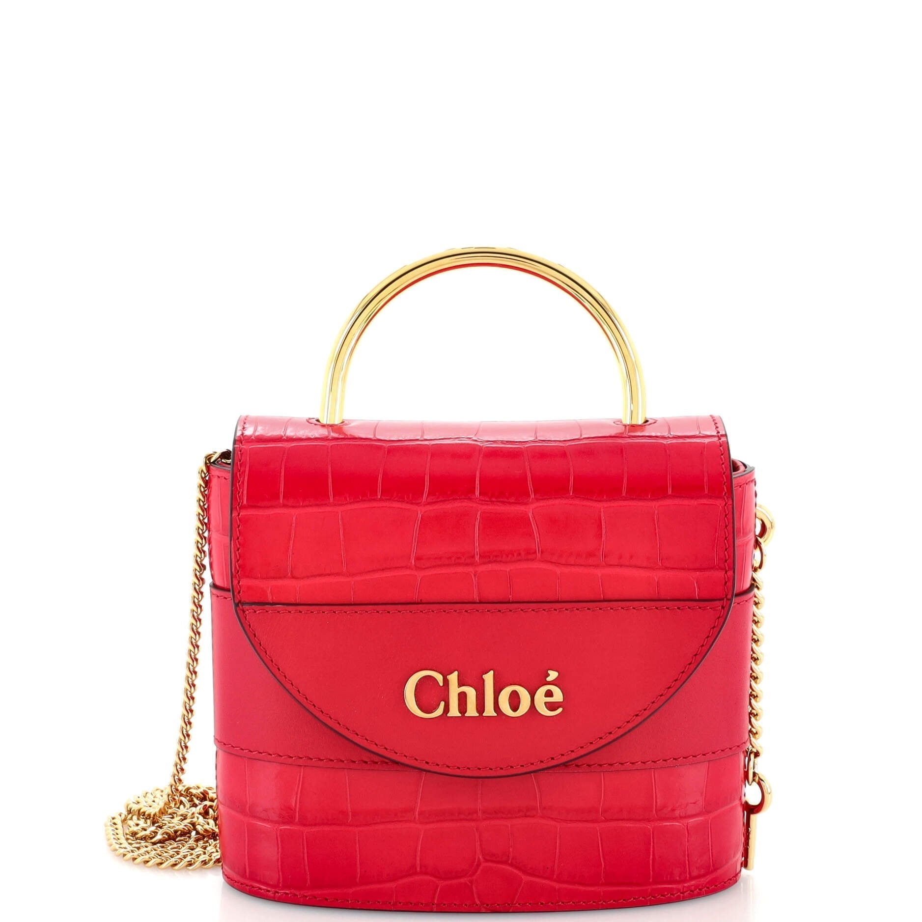 Chloe Aby Lock Bag Crocodile Embossed Leather Small