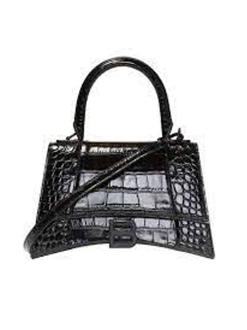 Balenciaga Hourglass Crocodile Embossed Small Tote Bag Black