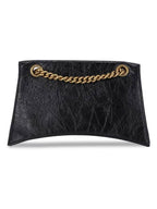 Balenciaga Crush Logo Gold Chain Small Shoulder Bag Black