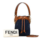 Fendi Zucca Montreux Mini Handbag Shoulder Bag 2WAY 8BS010 Navy Brown Denim Leather  Fendi