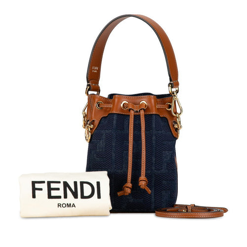Fendi Zucca Montreux Mini Handbag Shoulder Bag 2WAY 8BS010 Navy Brown Denim Leather  Fendi
