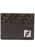 Fendi FF Square Leather Card Wallet Brown