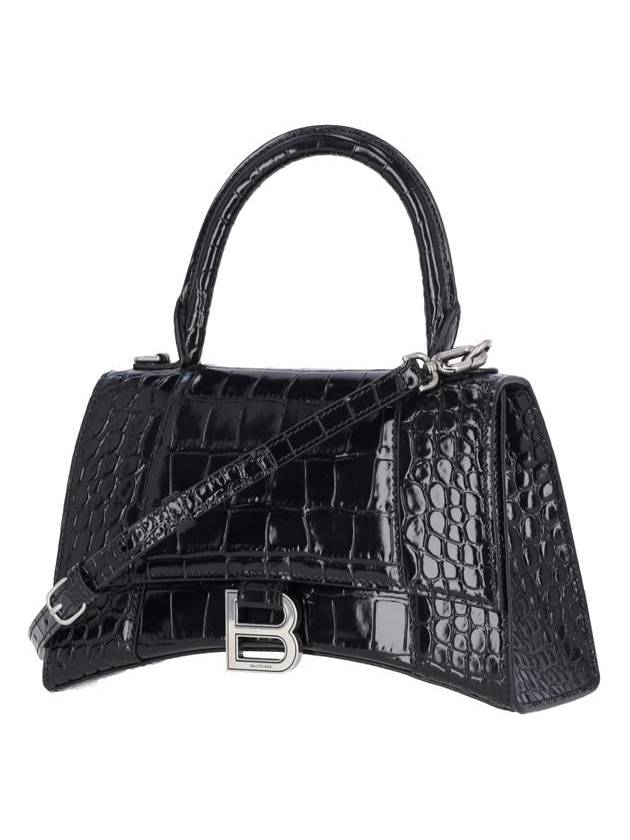 Balenciaga Hour Glass Croco Print Shoulder Bag Black