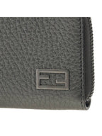Fendi Logo Leather Card Wallet Grey