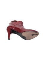 Chloe Womens Red Leather Buckle Detail Zip High Heels Ankle Boots Shoes