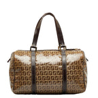 FENDI Zucca Mini Boston Handbag Brown PVC Leather Ladies
