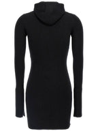 Fendi Long Sleeve Hooded Wool Silk Short Dress Black