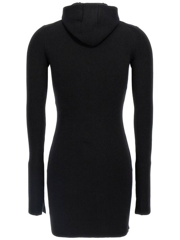 Fendi Long Sleeve Hooded Wool Silk Short Dress Black