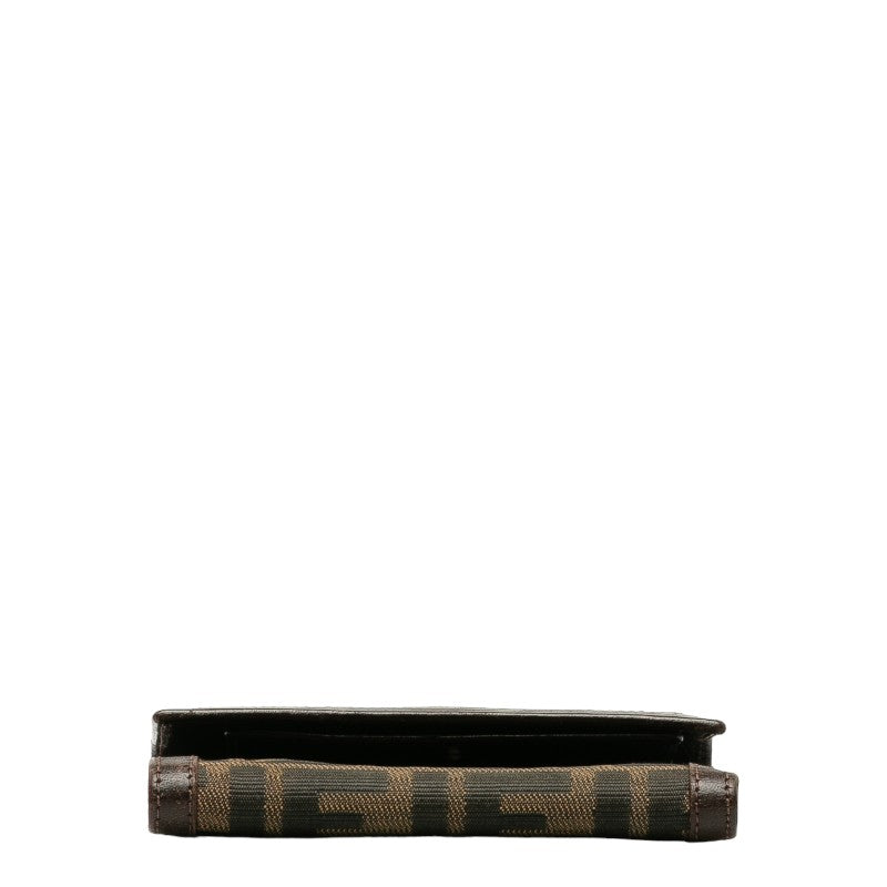 Fendi Zucca Double Folded Wallet Brown Canvas Leather