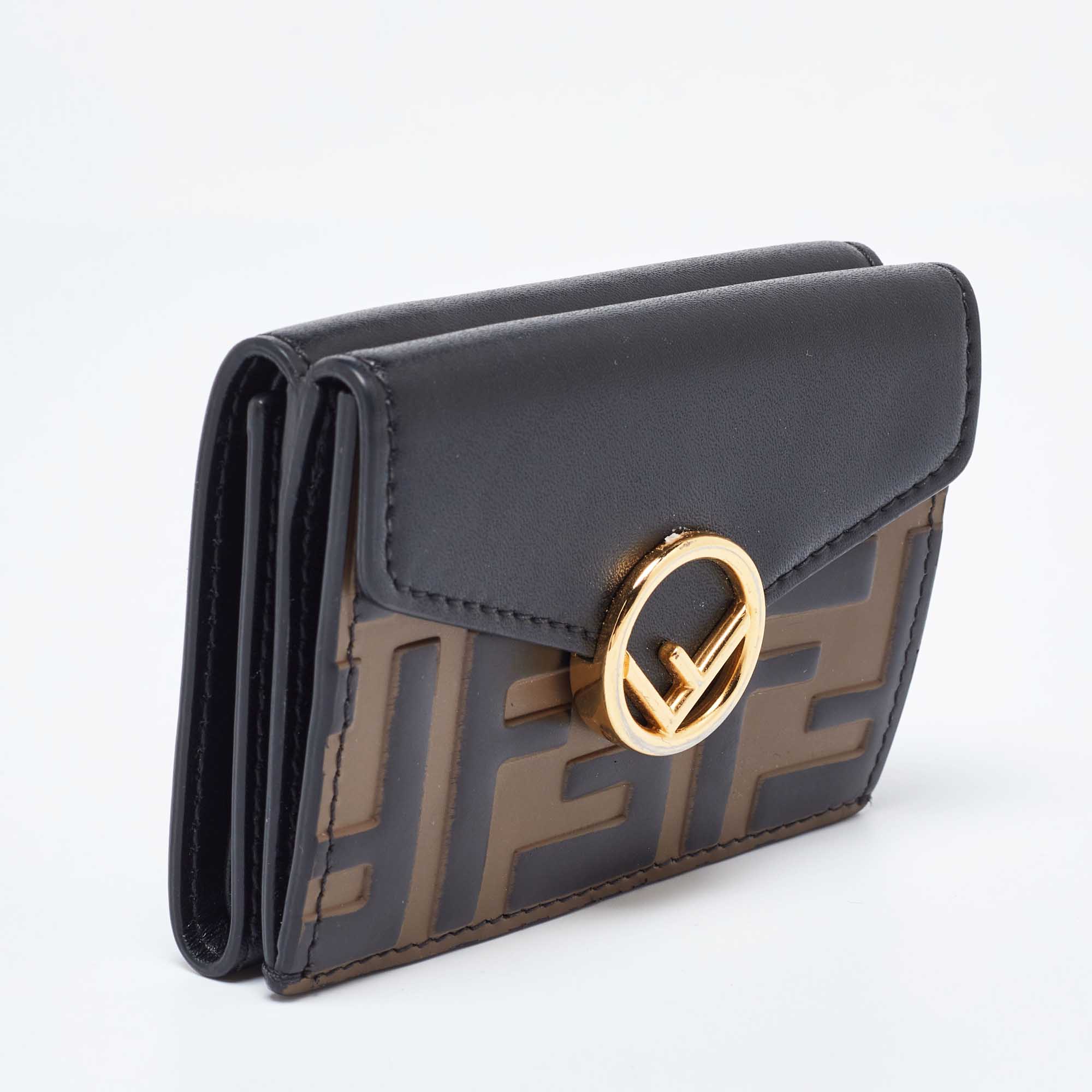 Fendi Brown/black Zucca Leather F Is Fendi Trifold Wallet
